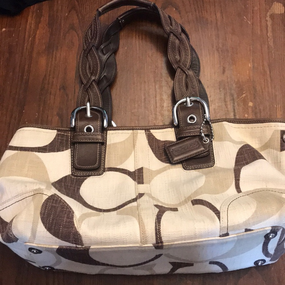 Brown coach linen purse
